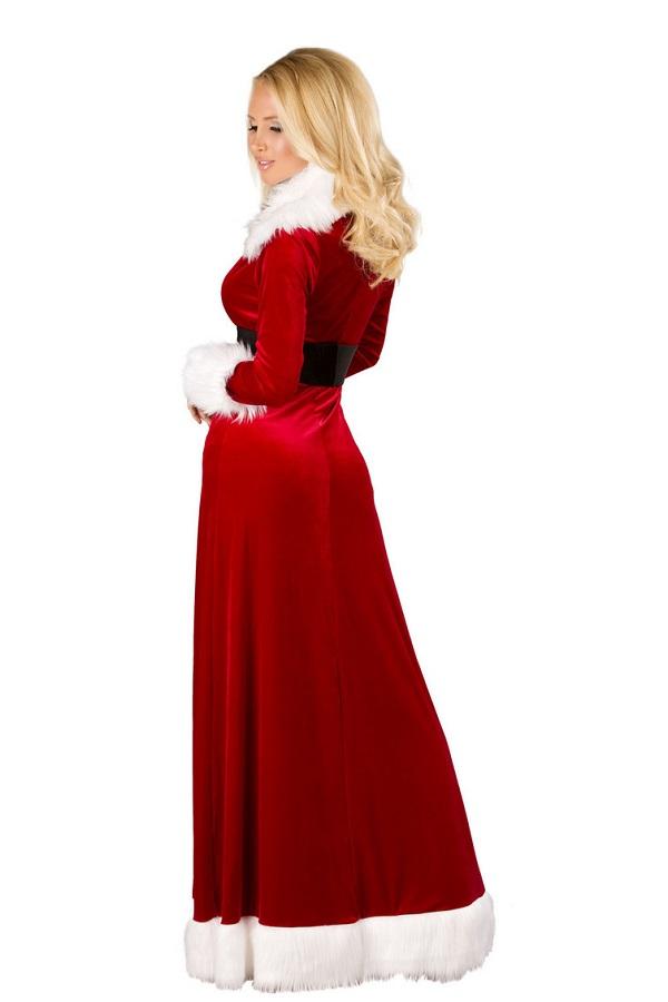 Womens Christmas Velvet Overcoat Sexy Mrs Santa Cosplay Costume-Pinkami