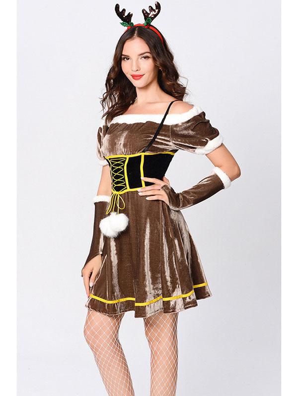 Reindeer Costume Womens Christmas Rudolph Dress-Pinkami