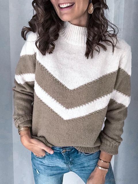 Contrast Half High Neck Regular Sweater-Pinkami