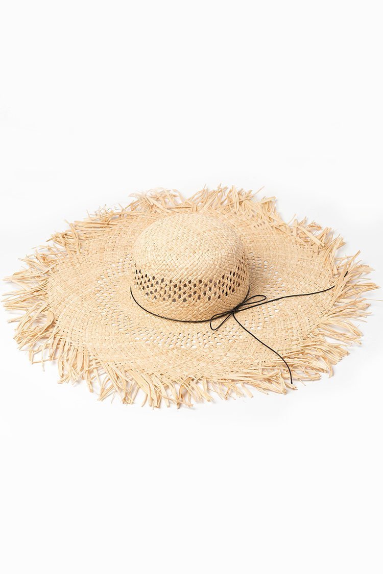 Frayed Bowknot Trim Bow Beach Straw Sun Hat