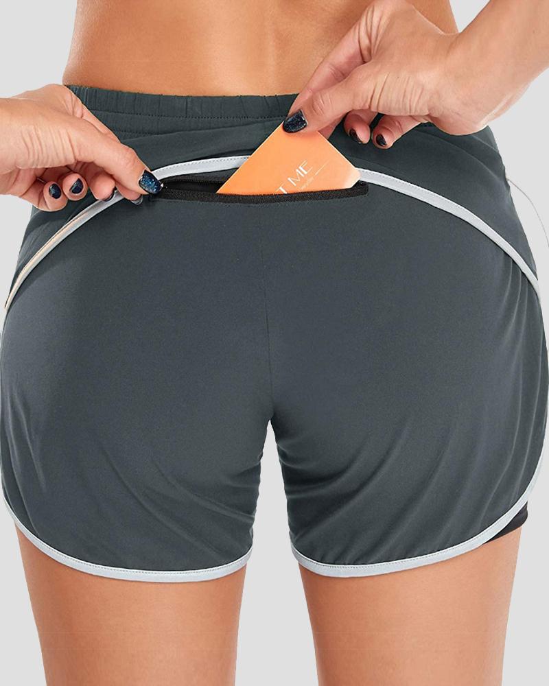 Contrast Binding Pocket Detail Drawstring Waist Sports Shorts-Pinkami