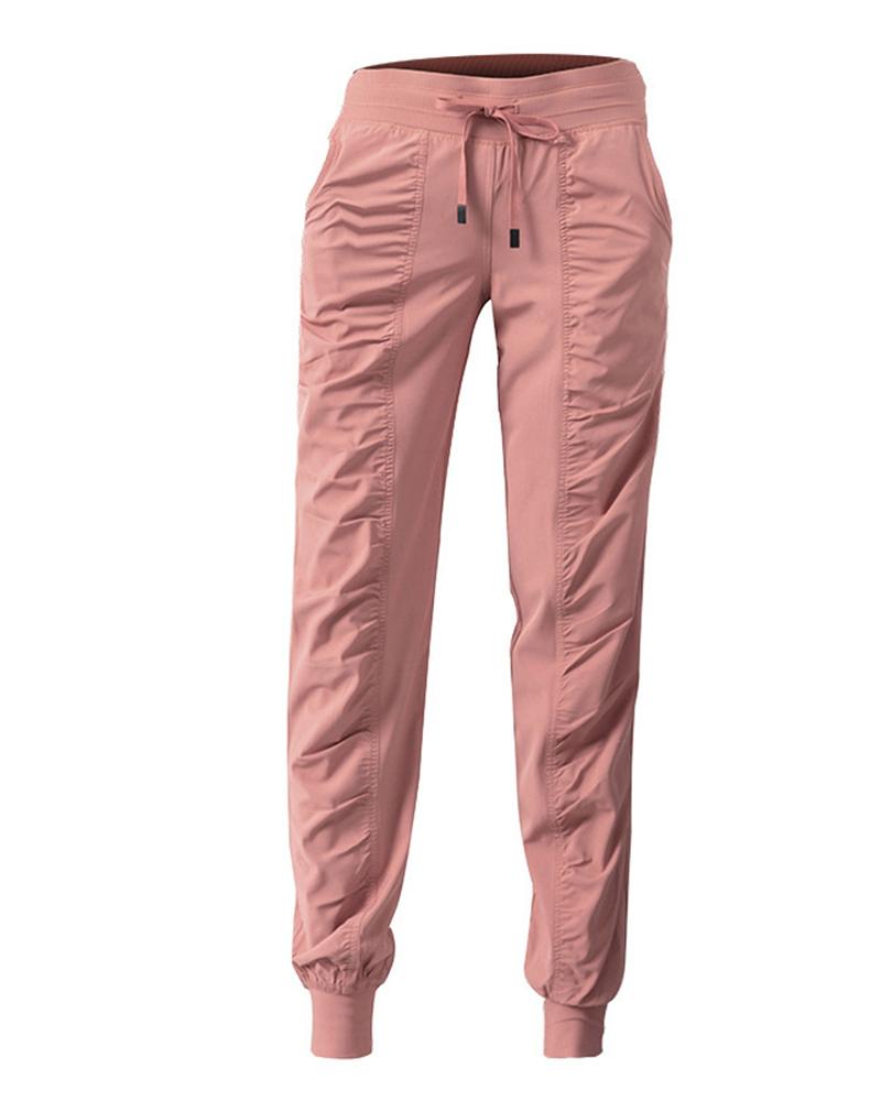 Quick Dry Drawstring Waist Ruched Front Sports Pants For Women-Pinkami
