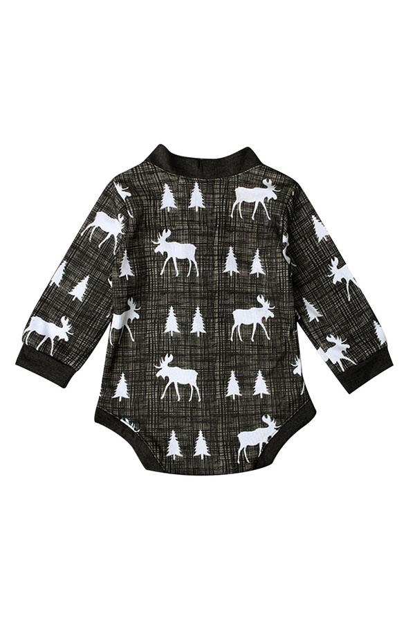 Christmas Baby Boys Toddler Cartoon Reindeer Print Onesies Rompers Gray-Pinkami