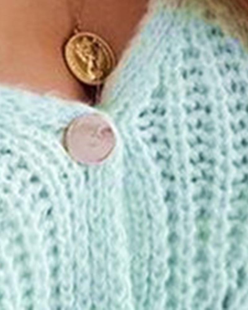 Solid Chunky Knit Button Up Sweater-Pinkami