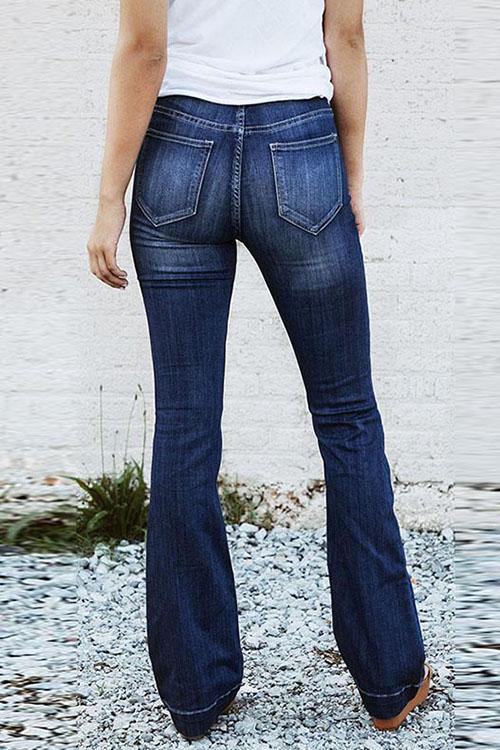 Denim Solid Mid Waist Jeans-Pinkami