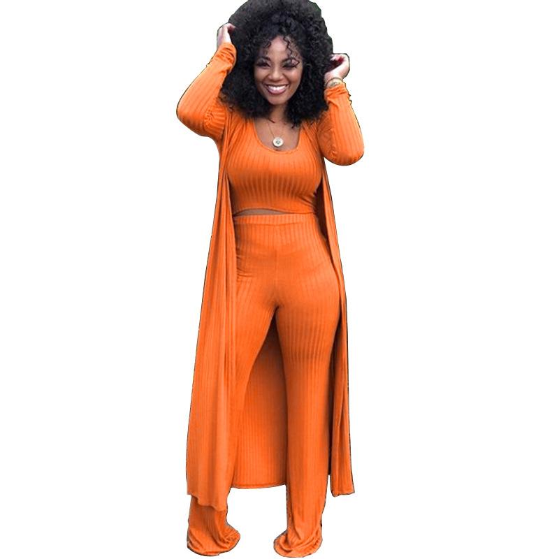 Scoop Neck Ribbed Wide Leg Cardigan & Top & Pants Set