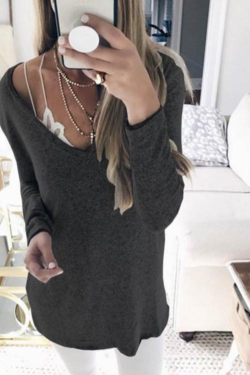 Casual long sleeve V-neck sweater-Pinkami