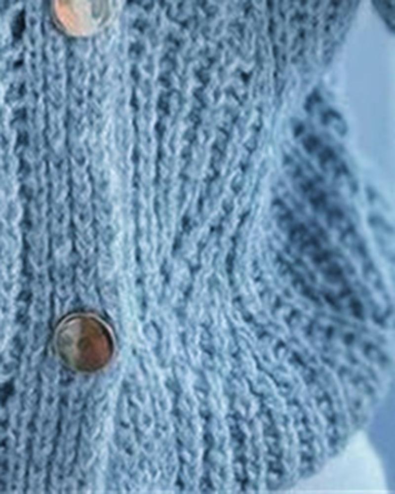 Solid Chunky Knit Button Up Sweater-Pinkami