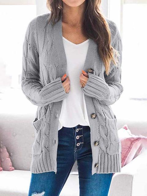 Casual Solid Loose Cardigan-Pinkami
