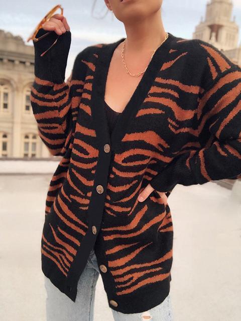Zebra Pattern Button Knit Cardigan Coat-Pinkami