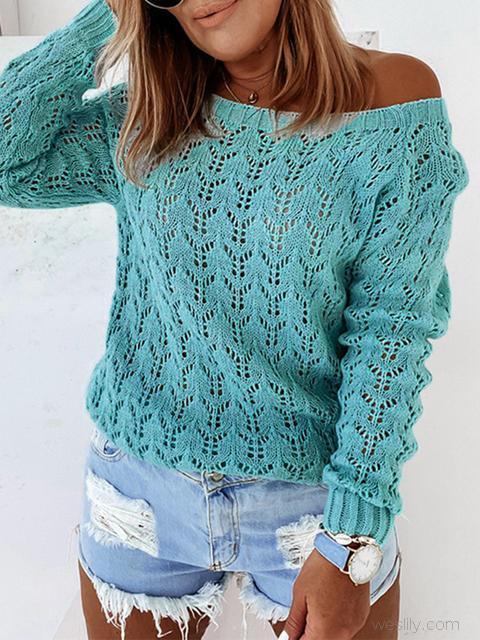 Hollow Round Neck Knit Sweater-Pinkami