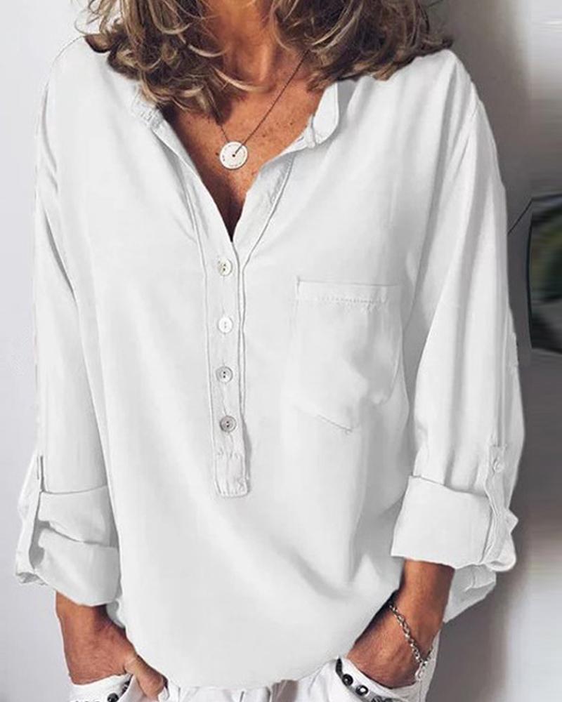 Solid Half Button Blouse-Pinkami