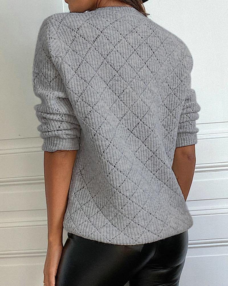 Pointelle Knit Contrast Lace Button Up Sweater-Pinkami