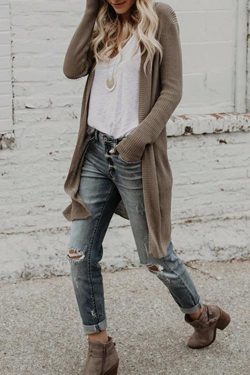 Solid Color Long Loose Sweater-Pinkami