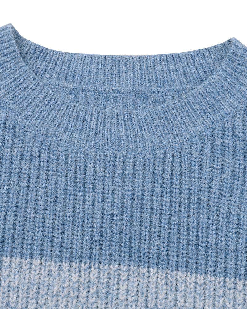 Colorblock Rib-Knit Round Neck Sweater-Pinkami