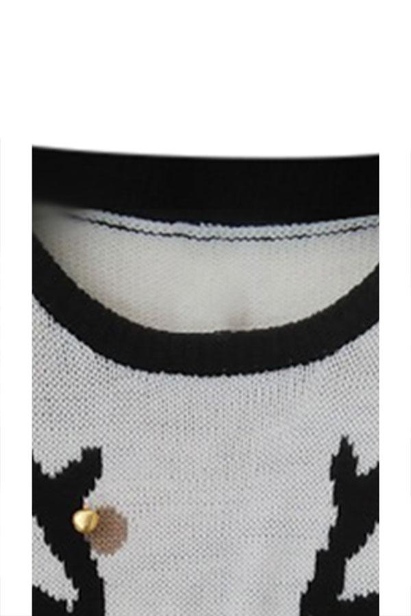 Womens Small Bell Reindeer Ugly Christmas Sweater White-Pinkami