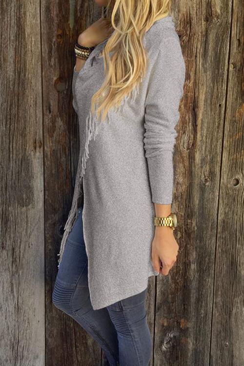 Euramerican Asymmetrical Tassel Design Cardigan-Pinkami