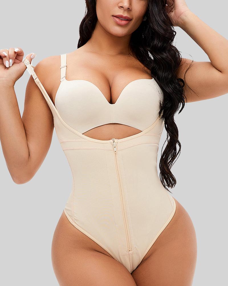 Zip Front Steel Boned Cutout Back Corset-Pinkami