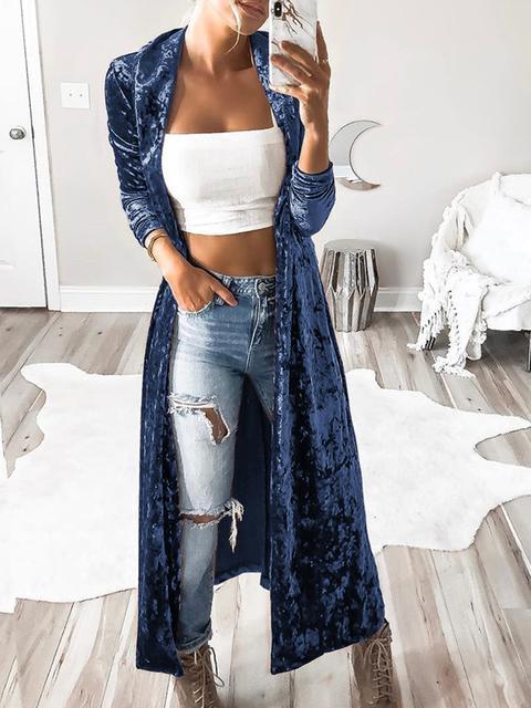 Solid Color Velvet Long Sleeved Long Cardigan-Pinkami