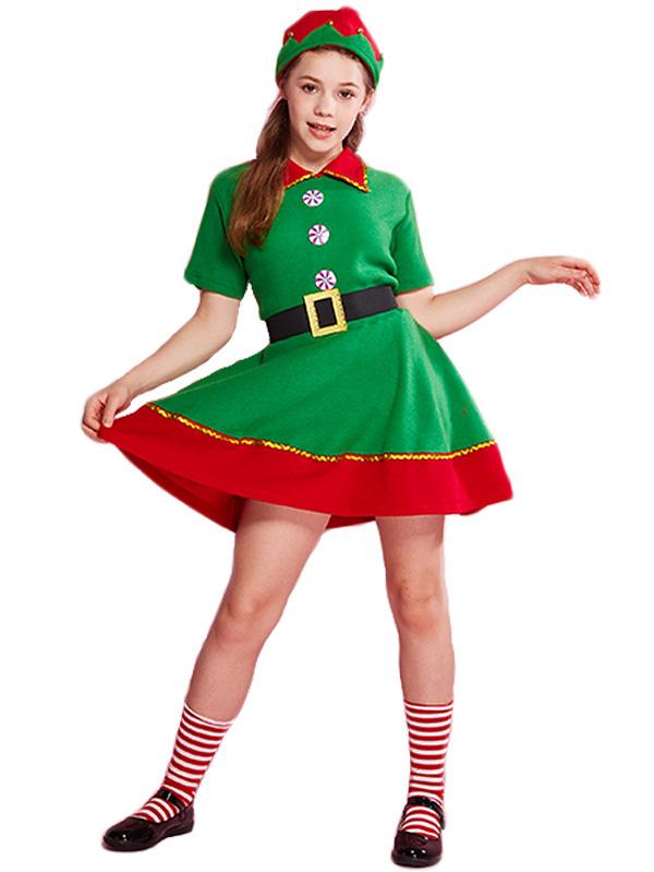 Girls Christmas Elf Costume-Pinkami