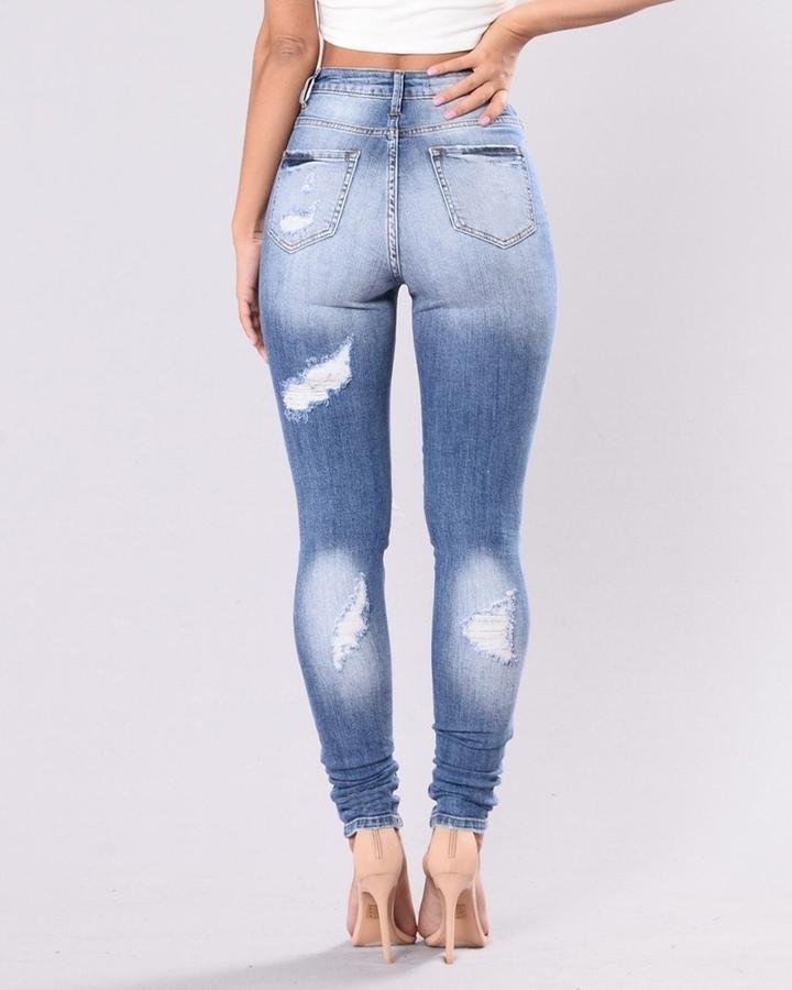 Women Knee Distressed Butt Lifting Skinny Jeans-Pinkami