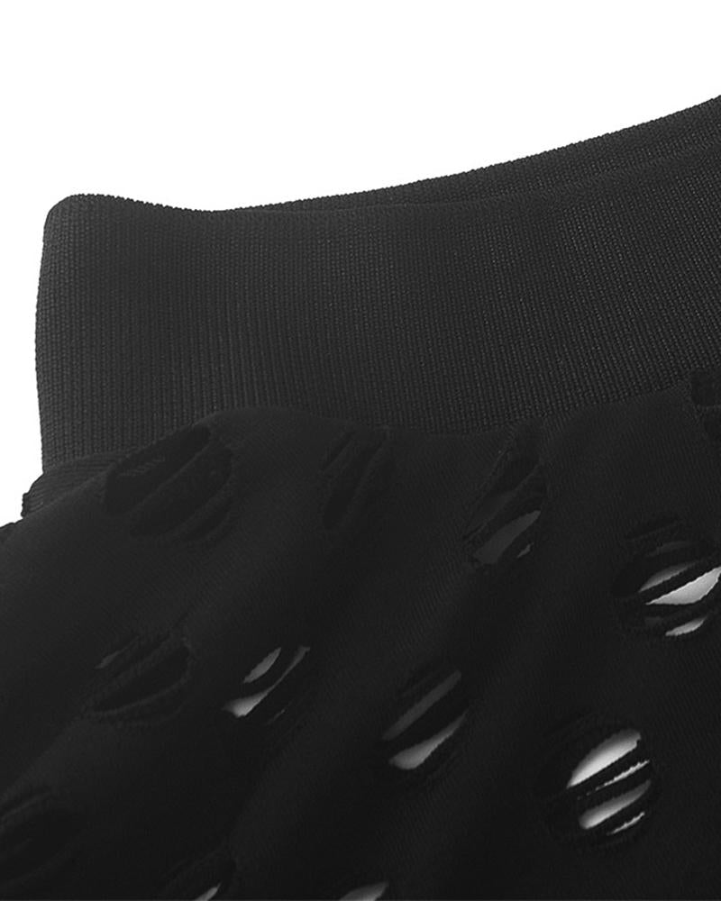 Hollow Out Long Sleeve Mock Neck Top & Pants Set-Pinkami