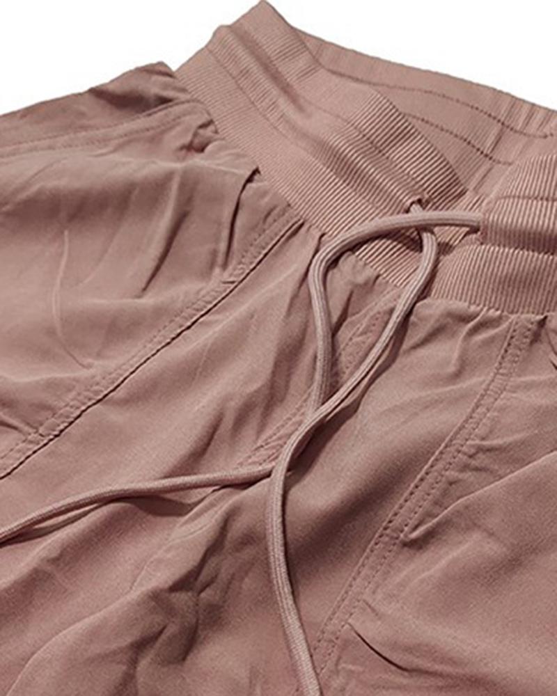 Quick Dry Drawstring Waist Ruched Front Sports Pants For Women-Pinkami