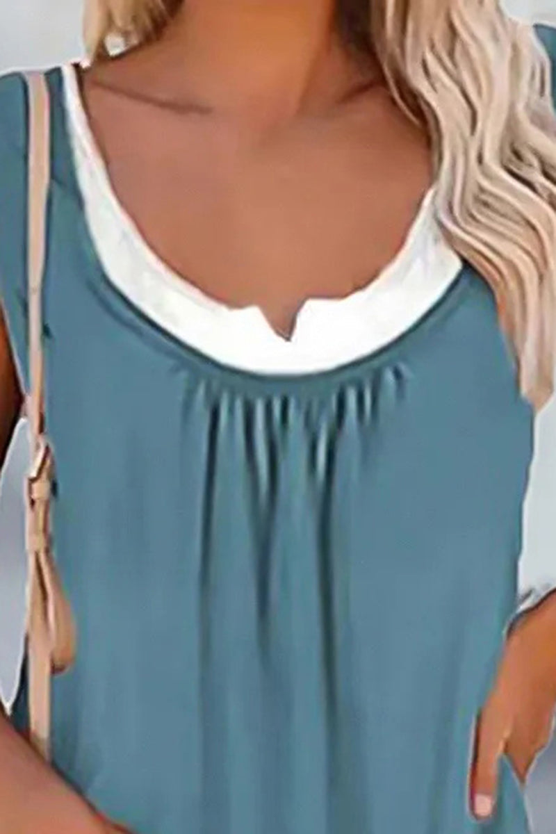 Contrast Trim Ruched Sleeveless Tank Top-Pinkami