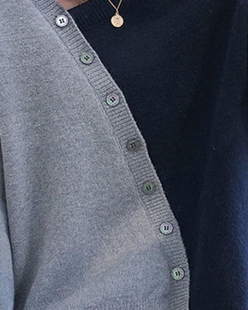 Two Tone Button Detail Asymmetrical Neck Sweater-Pinkami