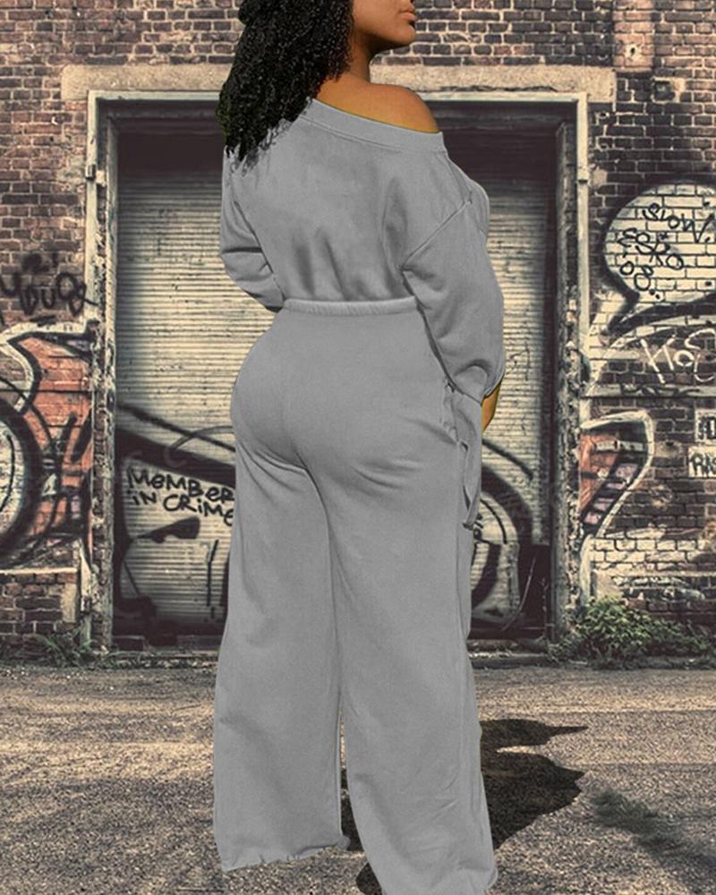 Drawstring Waist Asymmetrical Boat Neck Casual Two Piece Set-Pinkami