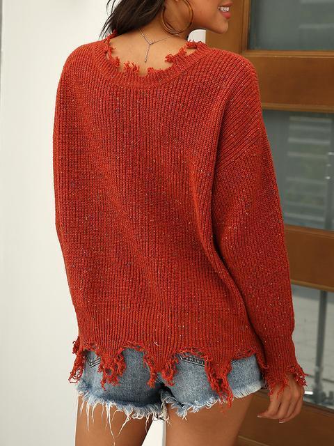 Solid Color V-neck Pullover Sweater-Pinkami