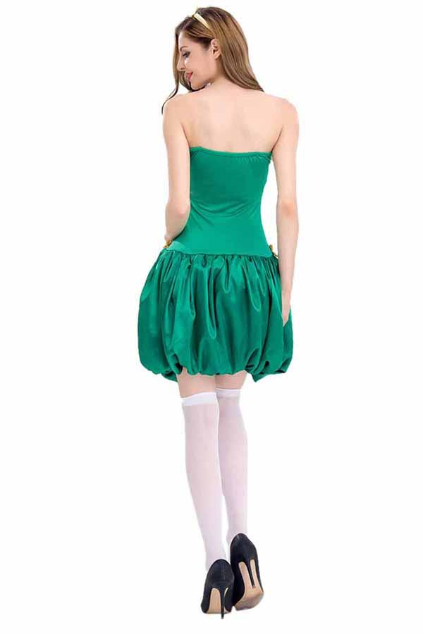 Womens Sexy Off Shoulder Dress Christmas Tree Santa Elf Costume Green-Pinkami