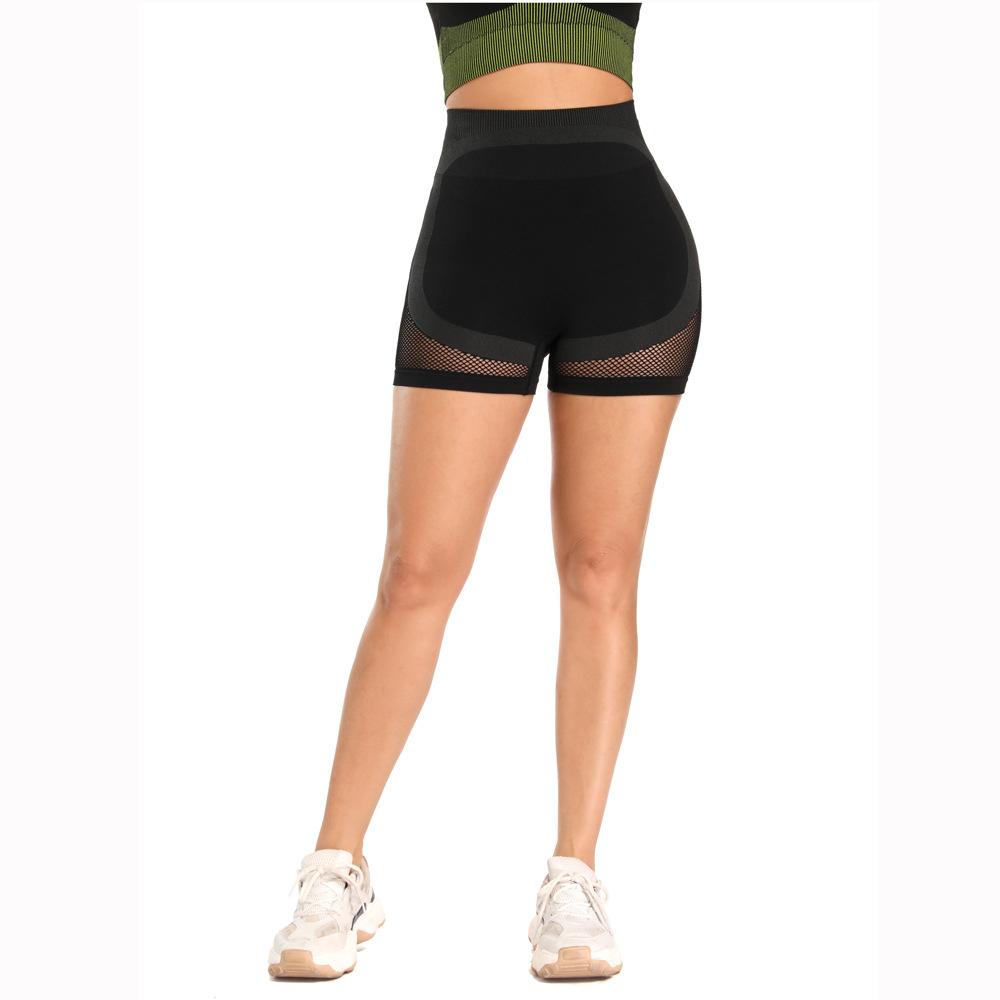 Mesh Panel Colorblock Wide Waistband Sports Shorts-Pinkami