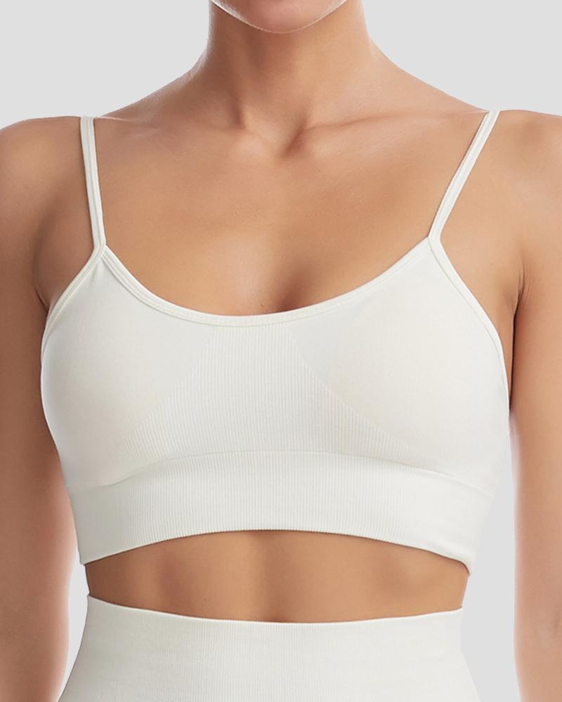 Solid Ribbed Knit Sports Bra-Pinkami
