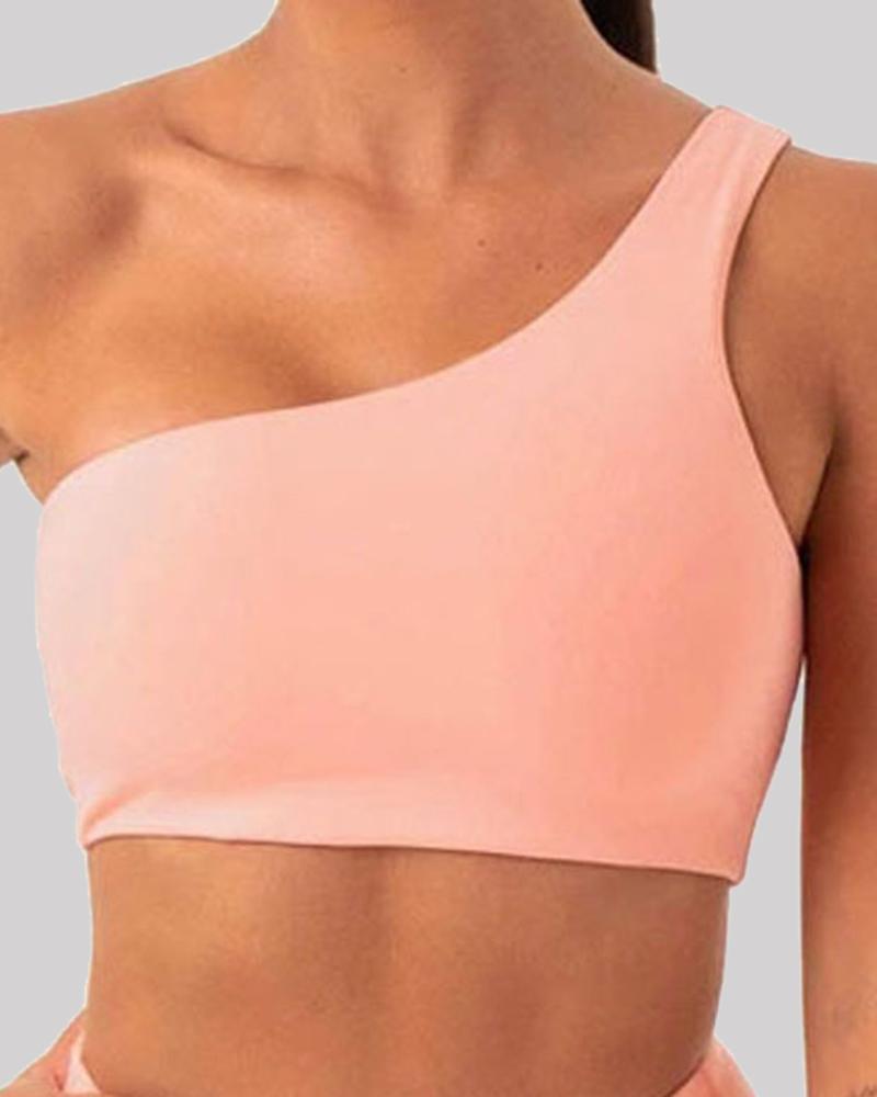 Leopard Print One Shoulder Sports Bra-Pinkami