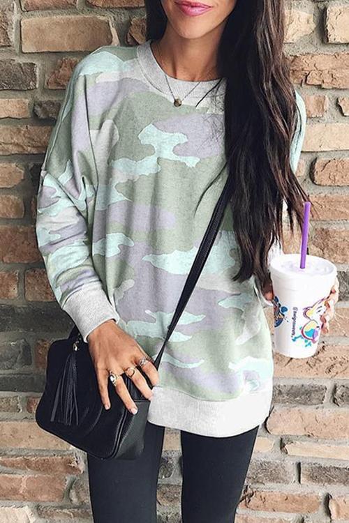 Long Sleeves Camouflage Printed Hoodie-Pinkami