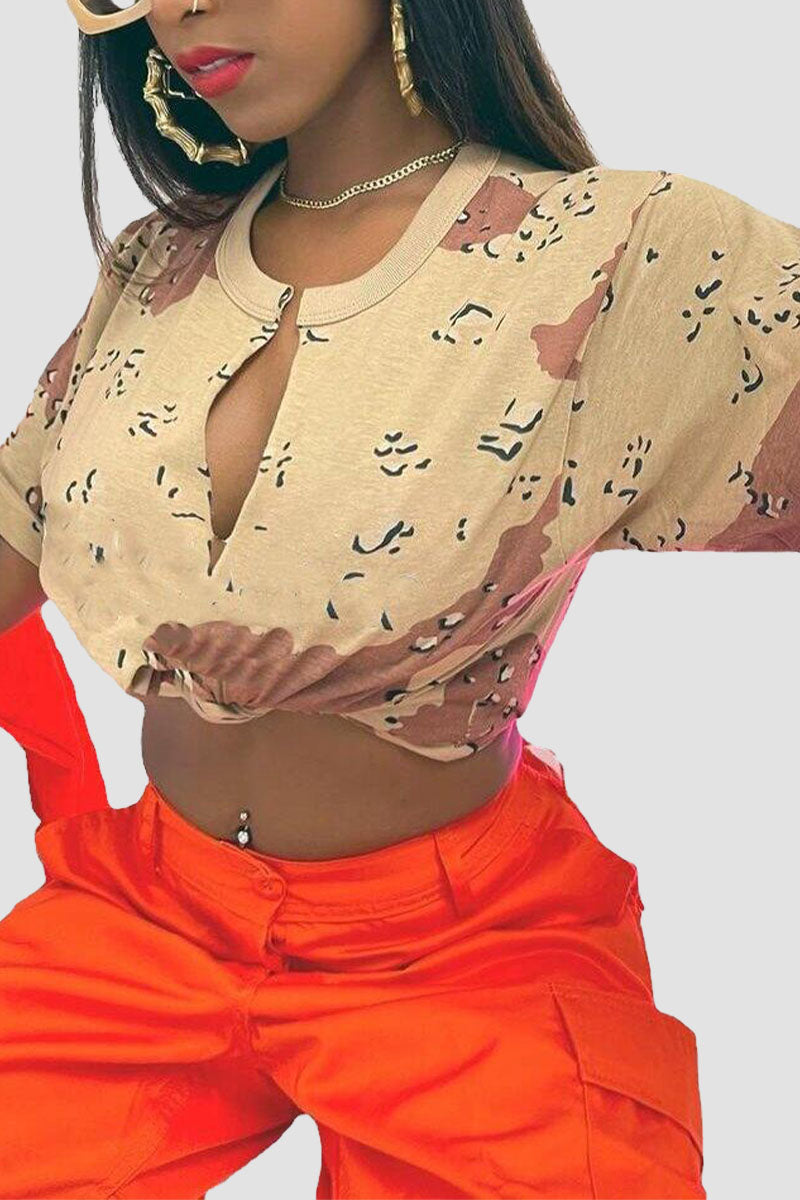 Letter Print Knot Front T-Shirt-Pinkami