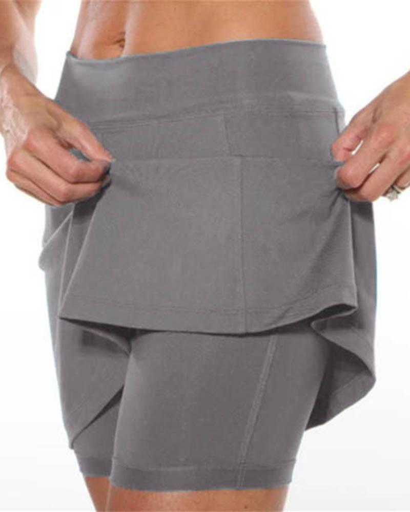 Solid High Waist Pocket Detail Sports Skort-Pinkami