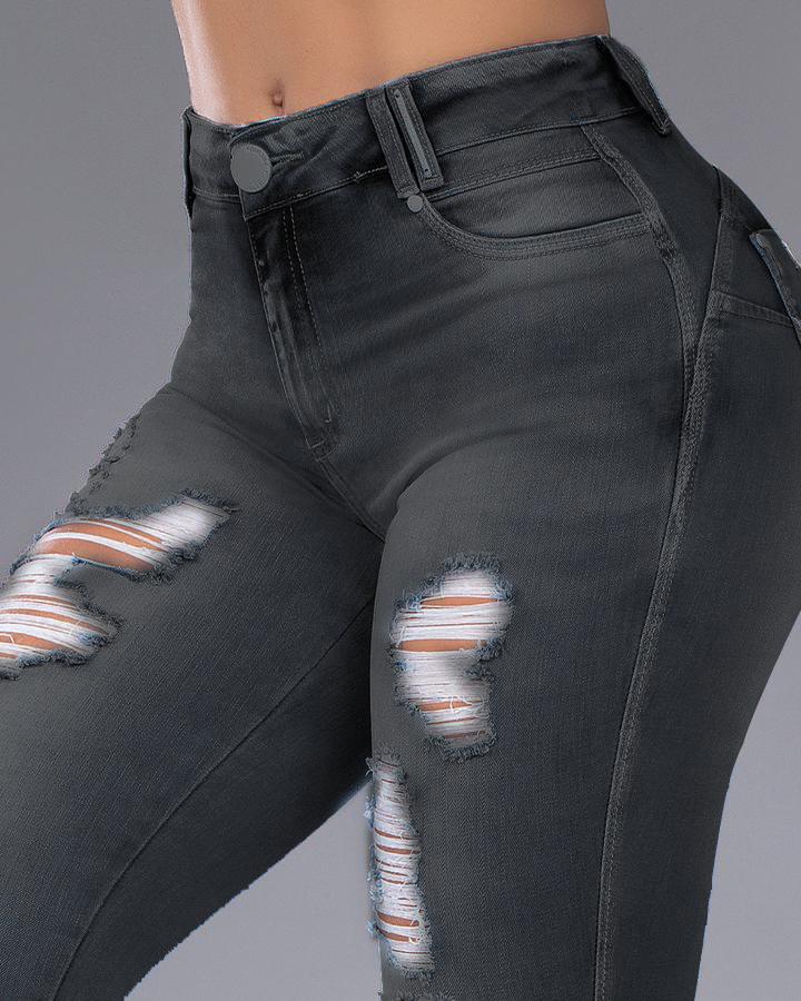 Women Distressed Butt Lifting Skinny Jeans-Pinkami