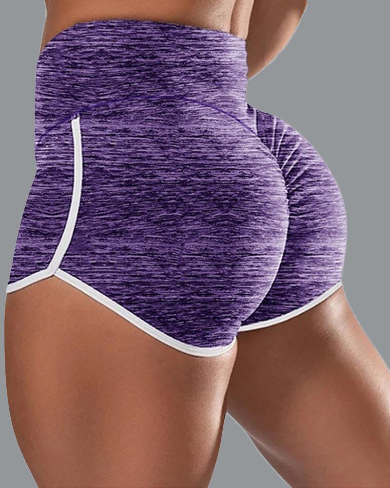 Space Dye Contrast Binding High Waist Ruched Shorts-Pinkami