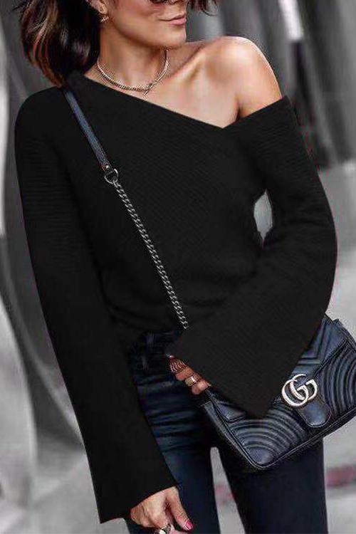 Sexy One-shoulder long sleeve Sweater-Pinkami