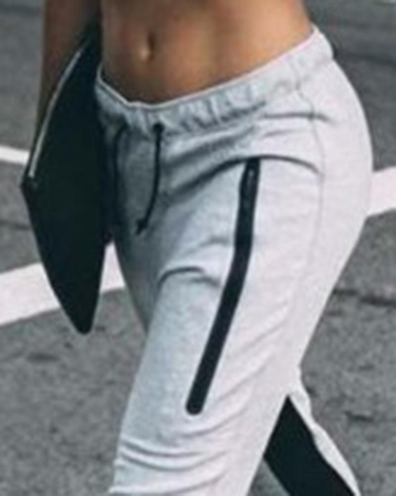 Colorblock Drawstring Waist Elastic Hem Joggers For Women-Pinkami