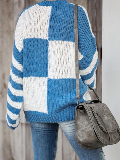 Color Block Striped Stitched Sweater-Pinkami