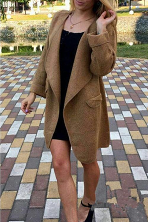 Turn-down Collar Long Cardigan-Pinkami