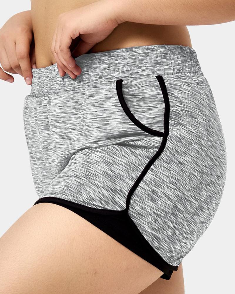 Space Dye Contrast Striped Slant Pocket Sports Shorts-Pinkami