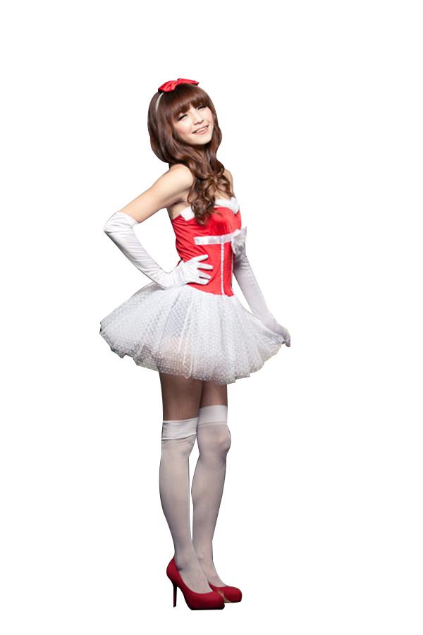 Women Sexy Corset Dress Cute Christmas Santa Costume Red-Pinkami