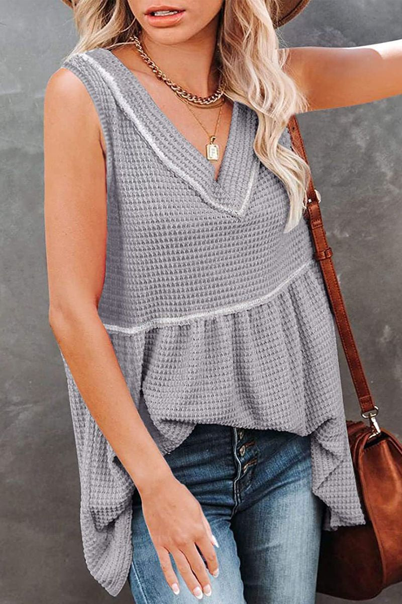 Waffle Knit Stitch Tank Top-Pinkami