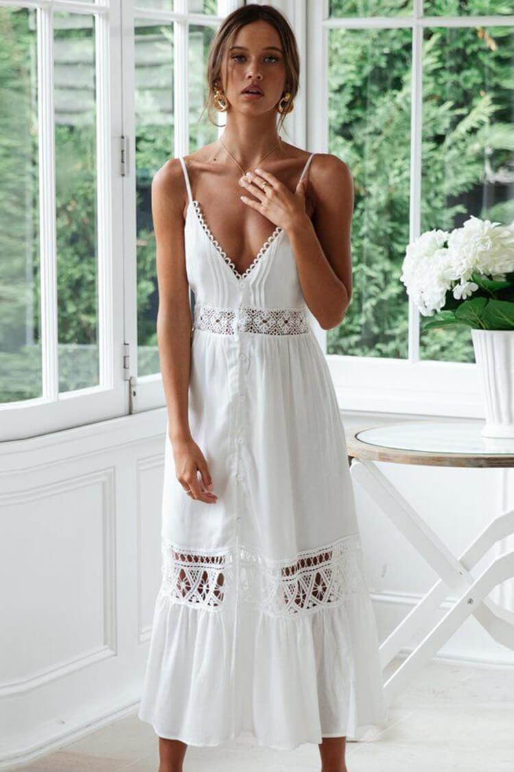 Exquisite Crochet Single-Breasted V Neck Cover Up-Pinkami