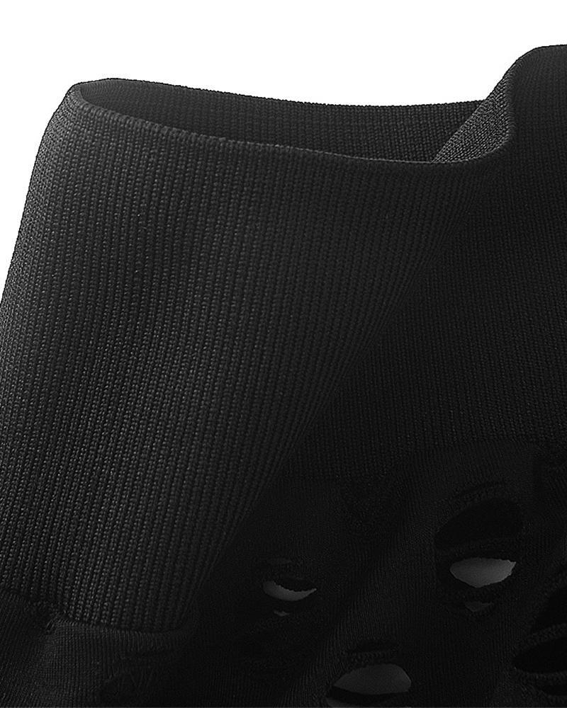 Hollow Out Long Sleeve Mock Neck Top & Pants Set-Pinkami