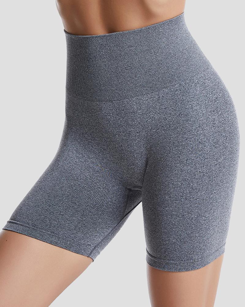 Space Dye Absorbs Sweat Butt Lifting Wide Waistband Sports Shorts-Pinkami